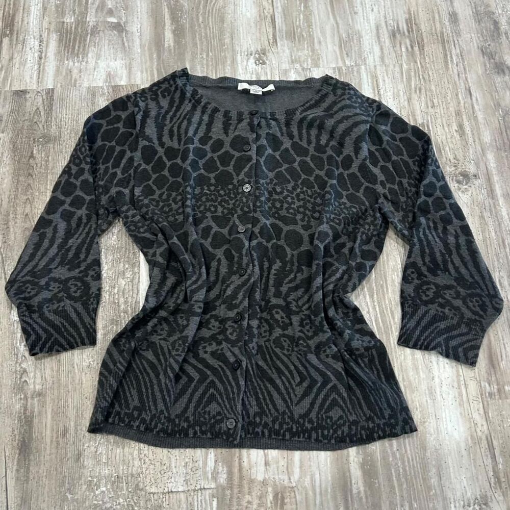 Liz Claiborne Women's y2k whimsygoth office siren gray + black animal print card